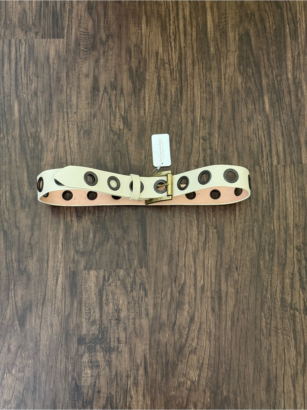 Soft Surroundings Cream Eyelet Belt with Gold Buckle